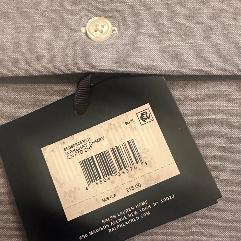 NEW $215 Ralph Lauren Chambray Workshirt queen flat Sheet only Blue cotton